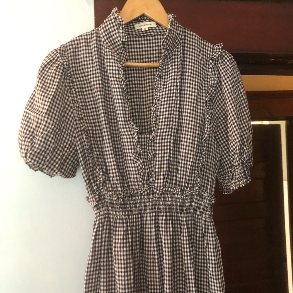 Max Studio Smocked Waist Black & White Gingham Dress